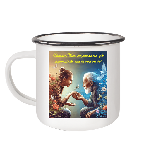 Goethe - Ehre die Alten - Emaille Tasse (Black)